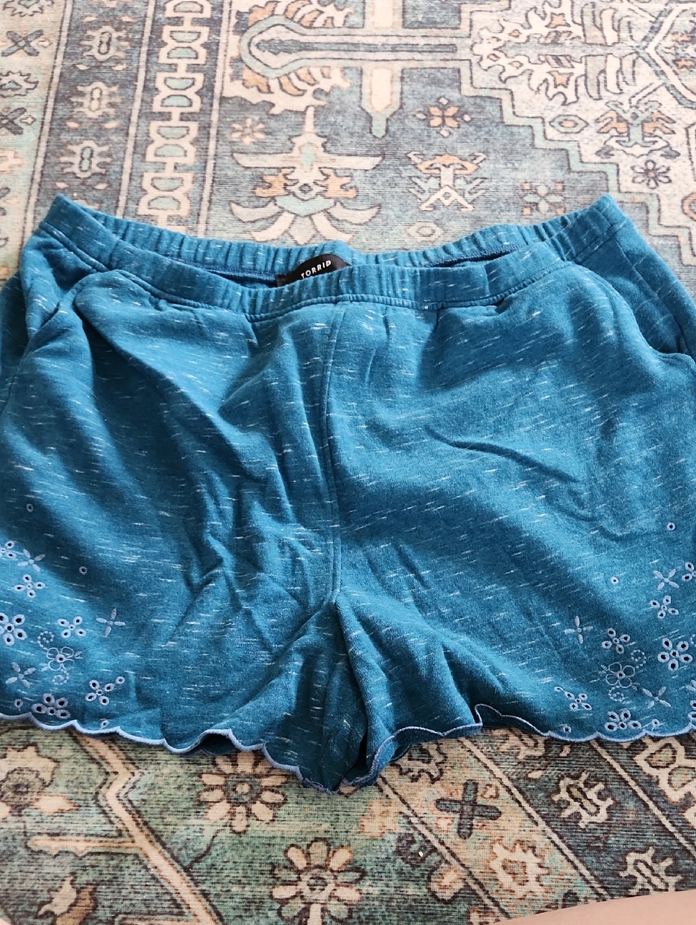 torrid teal scalloped eyelet hem lounge shorts